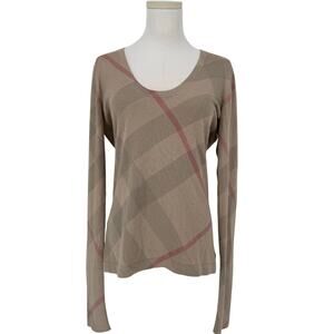 Y2K Burberry Britt Scoop Neck Plaid Logo Sweater Women L Silk Cashmere Designer